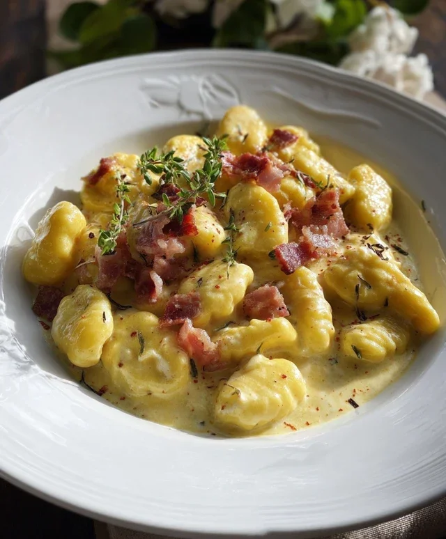 Gnocchi con crema di zafferano e speck