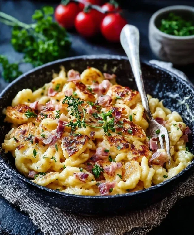 Spaetzlepfanne mit Kaese