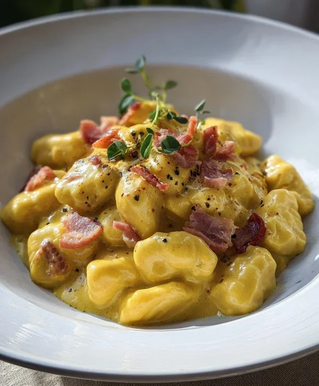 Gnocchi con crema di zafferano e speck