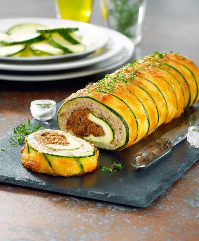 Zucchini-Hackfleisch-Rolle mit Cheddar