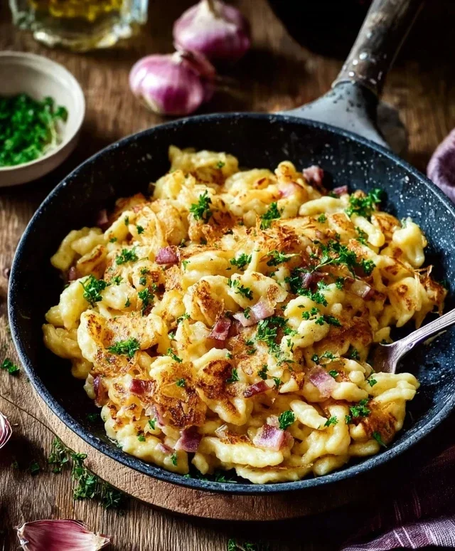 Spaetzlepfanne mit Kaese