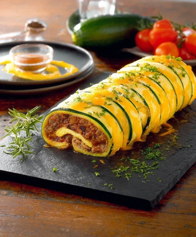 Zucchini-Hackfleisch-Rolle mit Cheddar