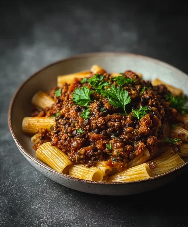 Vegane Bolognese Schwarzen Linsen