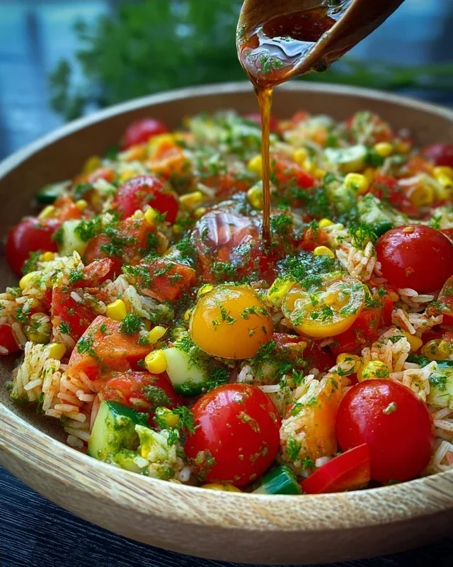 Bunter Reissalat mit Pesto Dressing