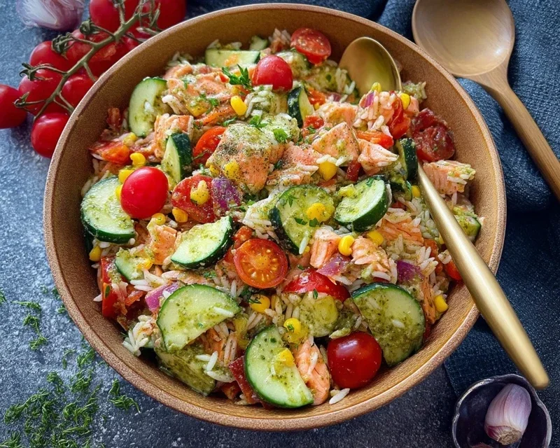 Bunter Reissalat mit Pesto Dressing