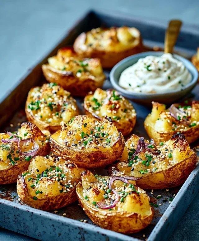 Knusprige Ofenkartoffeln mit Sesamquark