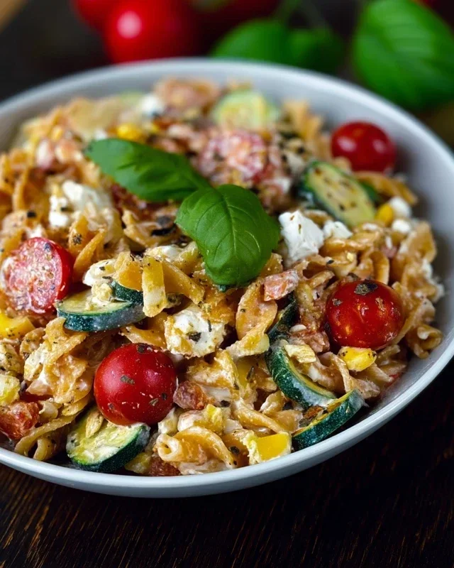 Crispy Pasta Salat mit Feta & Gemüse