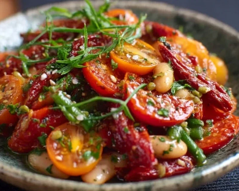 Marinierter getrockneter Tomaten-Bohnen-Salat – frisch & aromatisch