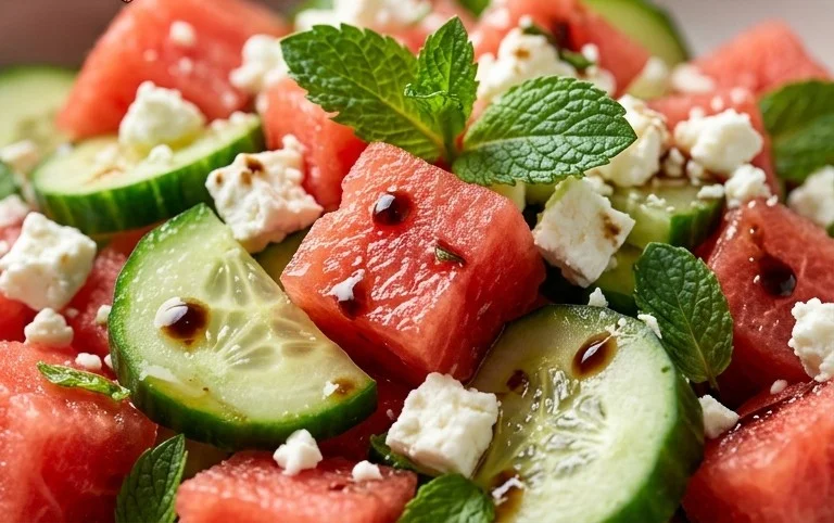 SIMPLE Watermelon + Cucumber + Feta Salad