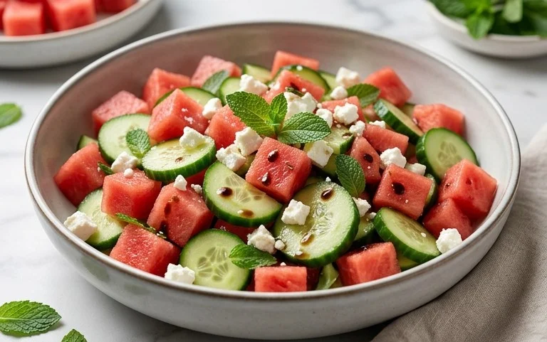SIMPLE Watermelon + Cucumber + Feta Salad