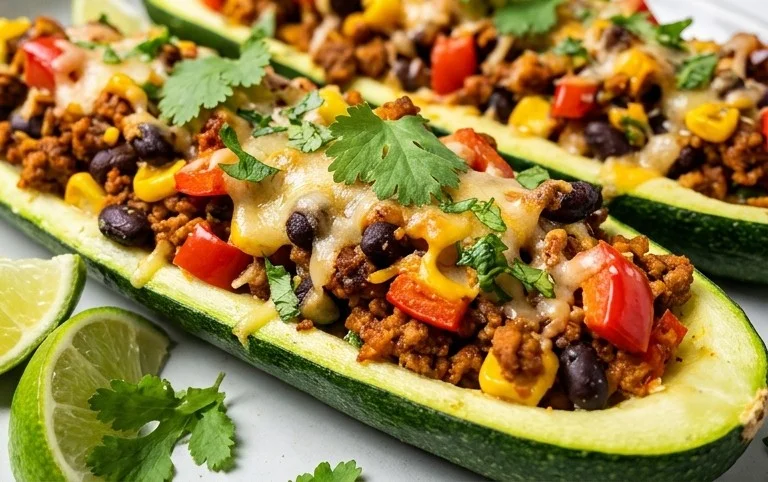 Gefüllte Zucchini-Schiffchen nach mexikanischer Art (Low Carb, Vegan)