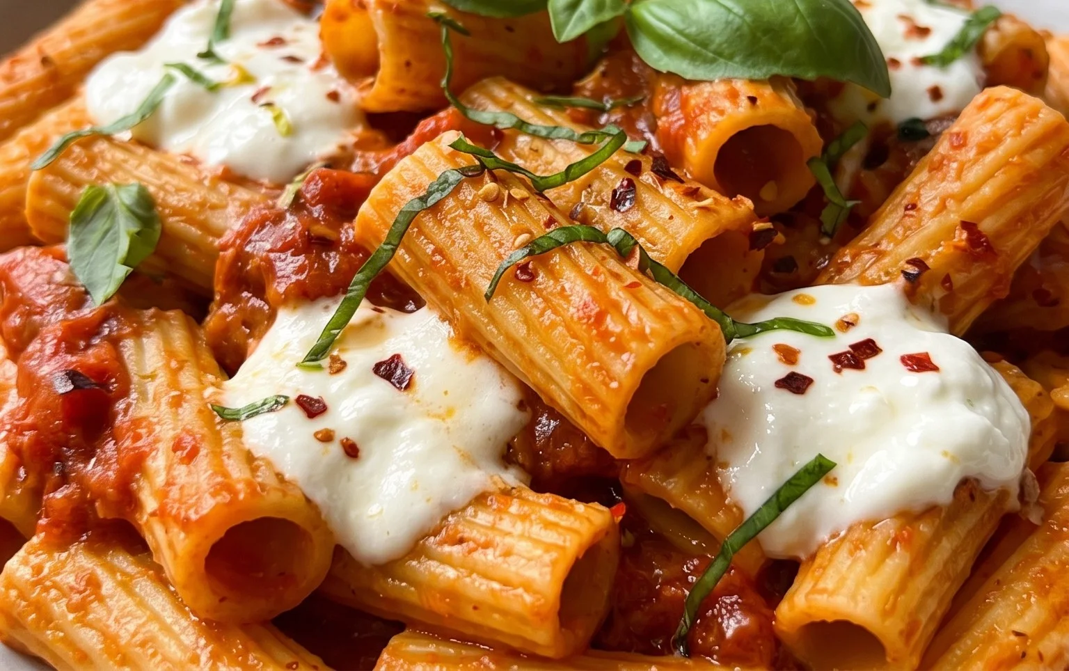 Spicy burrata rigatoni