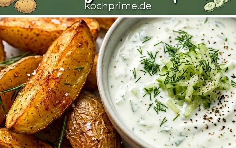 Kartoffelspalten mit Gurkendip