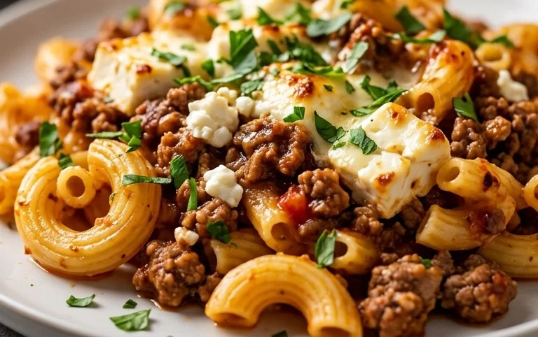 Griechischer Nudel-Auflauf mit Feta und Hackfleisch