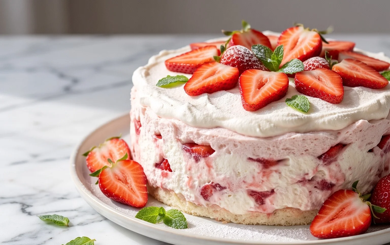 3 Ingredient No Bake Strawberry Cloud Cake