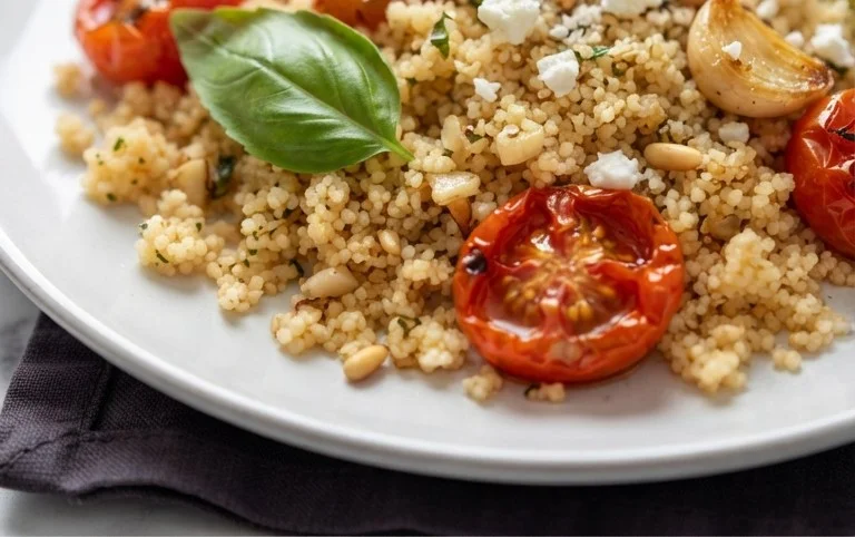 Healthy One-Pan Couscous With Garlic, Tomatoes And Basil