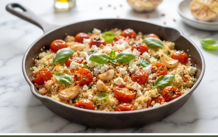 Healthy One-Pan Couscous With Garlic, Tomatoes And Basil