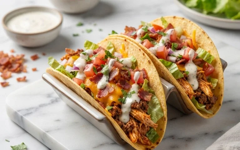 Baked Chicken Beef Bacon Ranch Tacos