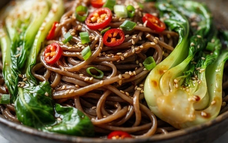 Spicy Garlic Soba Noodles with Bok Choy