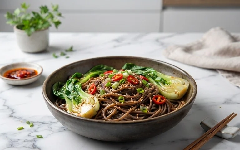 Spicy Garlic Soba Noodles with Bok Choy