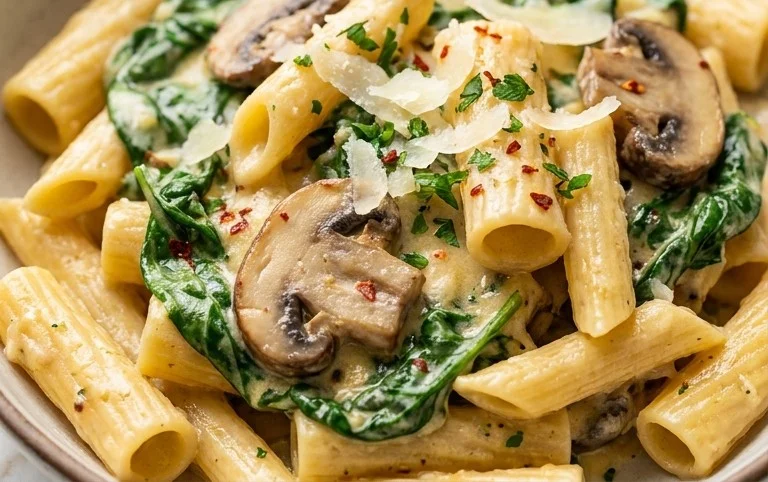 One-Pot Garlic Parmesan Pasta with Spinach and Mushrooms