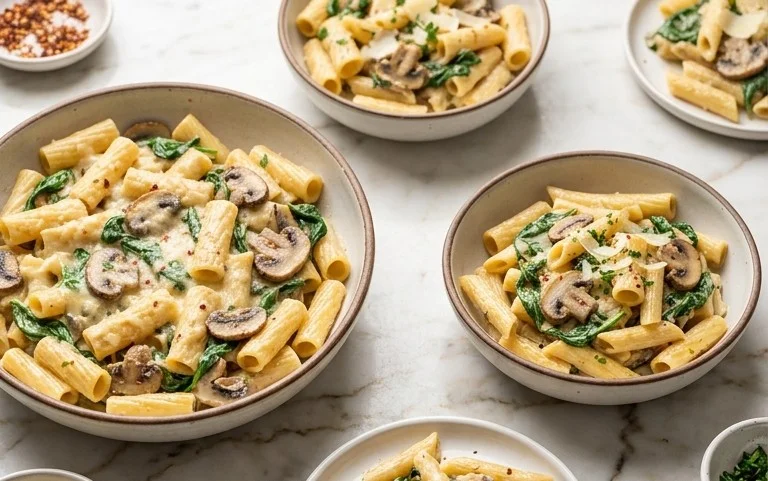 One-Pot Garlic Parmesan Pasta with Spinach and Mushrooms