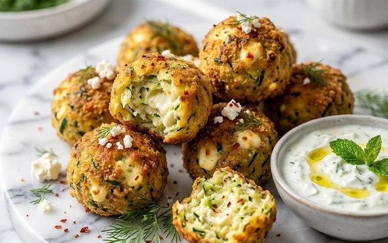 Knusprige Zucchini-Feta-Bällchen aus dem Ofen genießen!