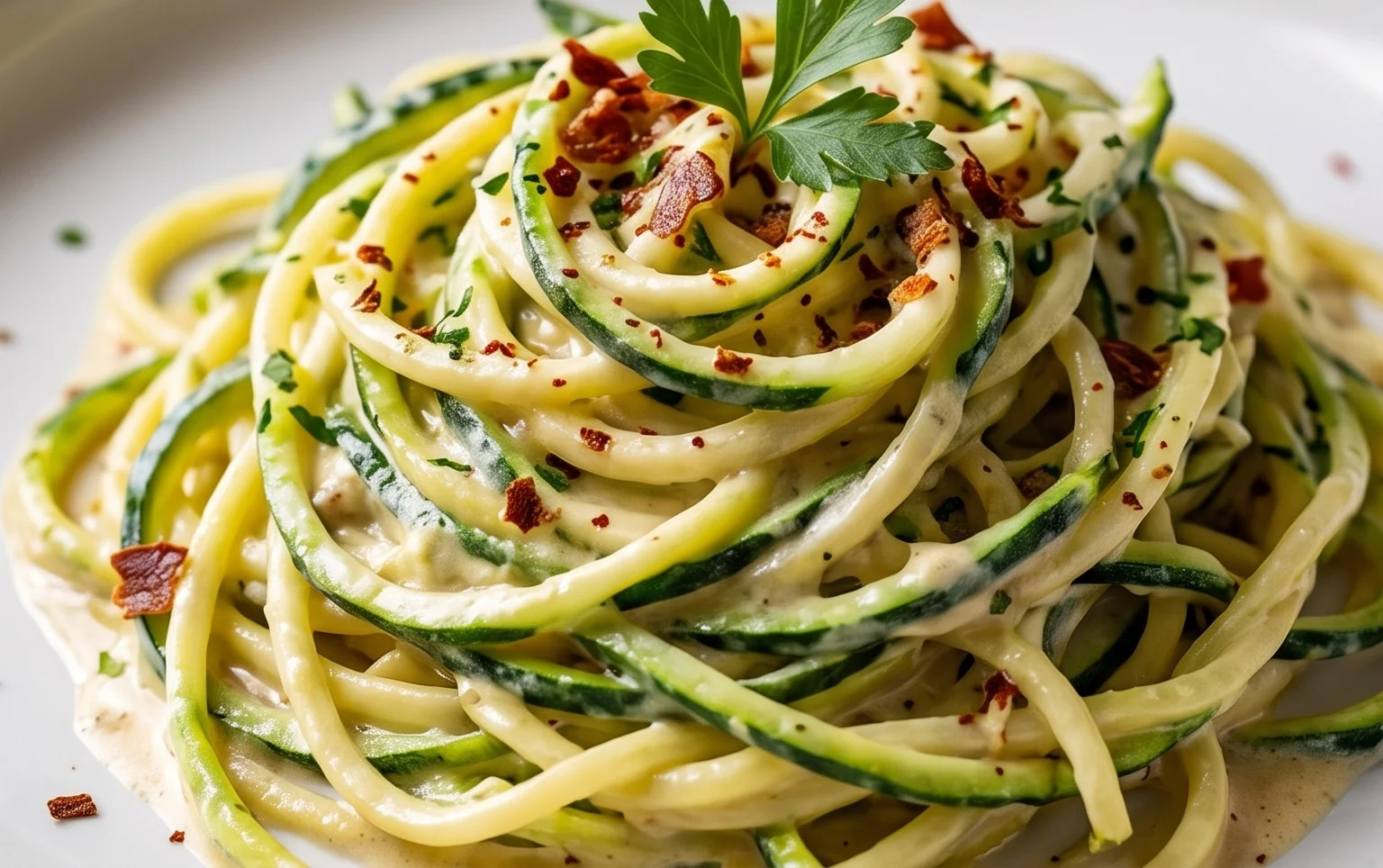 Zucchini-Spaghetti in cremiger Sauce– Zoodles
