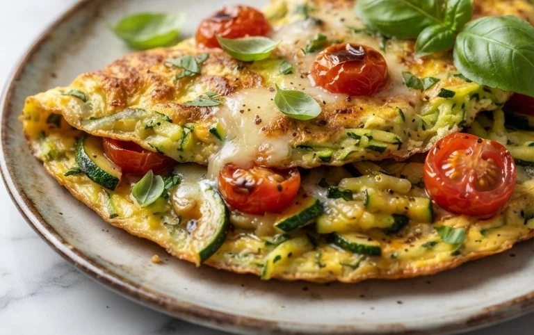 Zucchini-Omelett mit Tomaten und Basilikum