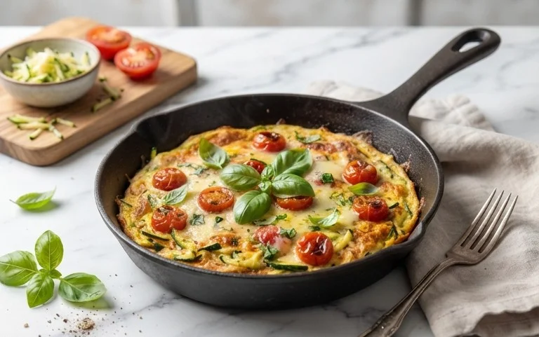 Zucchini-Omelett mit Tomaten und Basilikum