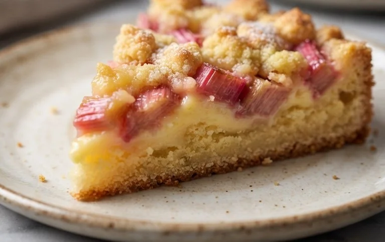 Rhabarberkuchen mit Pudding und Streuseln – wie von Oma