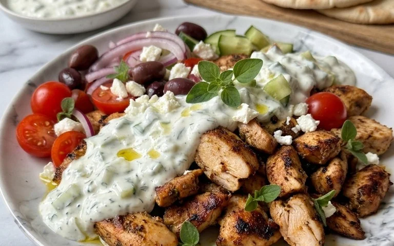Mediterranes Hähnchen-Gyros mit Feta-Tzatziki genießen!