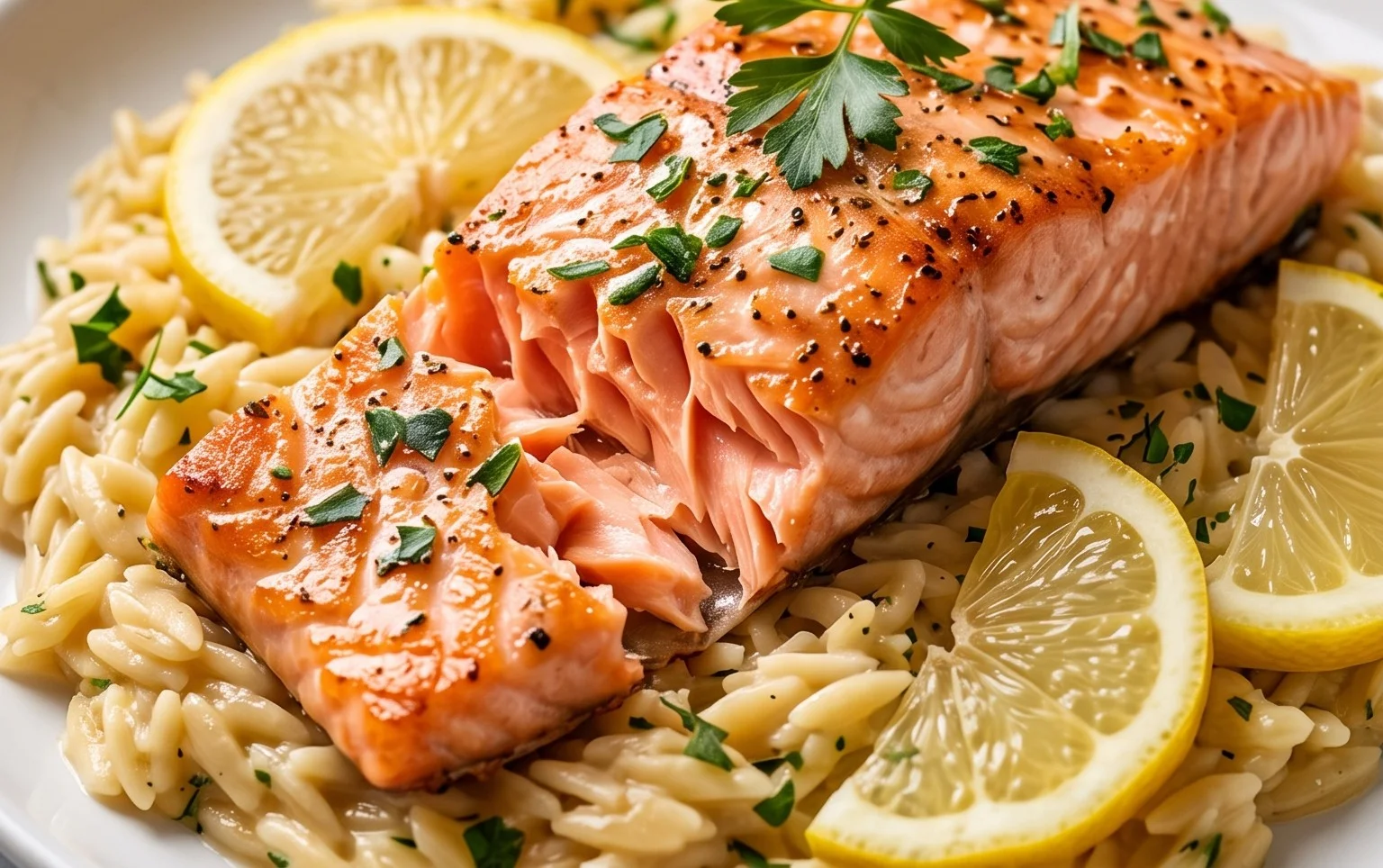 One Skillet Salmon with Lemon Orzo