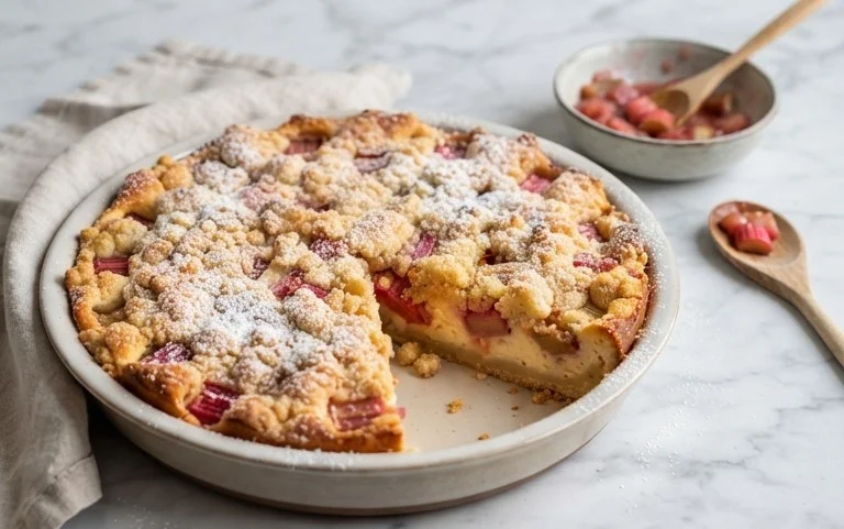 Rhabarber Käsekuchen mit Streuseln