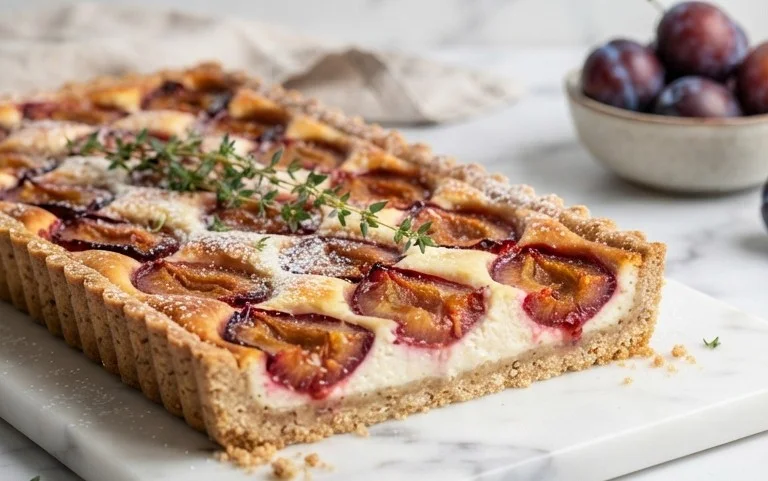 Zwetschgen-Topfenkuchen mit Nuss-Mürbteig