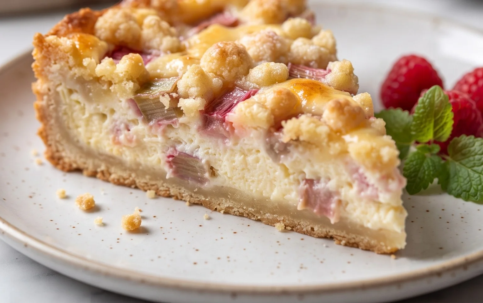 Rhabarber Quarkkuchen mit Butterstreuseln