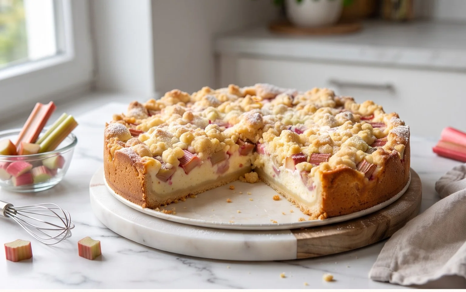 Rhabarber Quarkkuchen mit Butterstreuseln