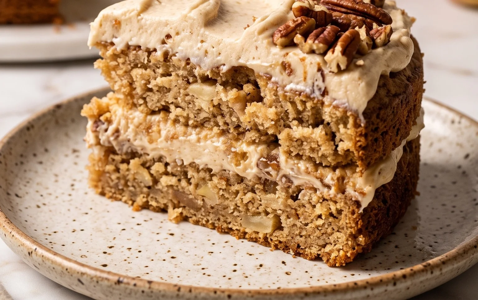 Apple Cake with Maple Buttercream and Pecan Trim