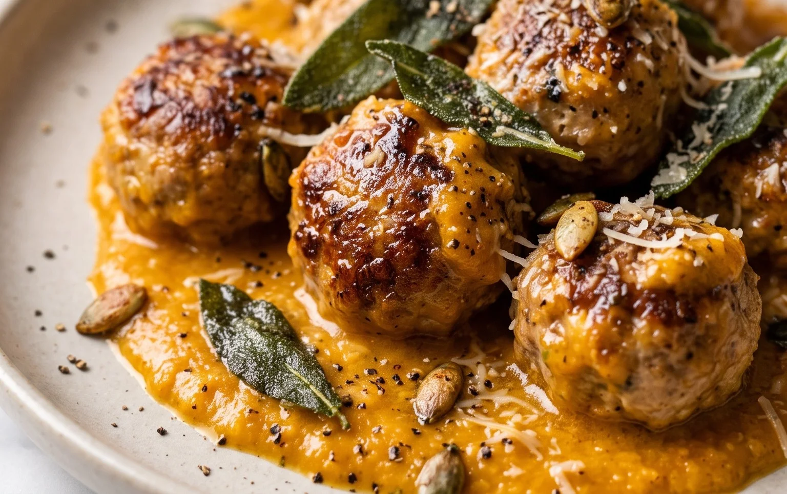 Turkey Meatballs in Pumpkin Sage Sauce