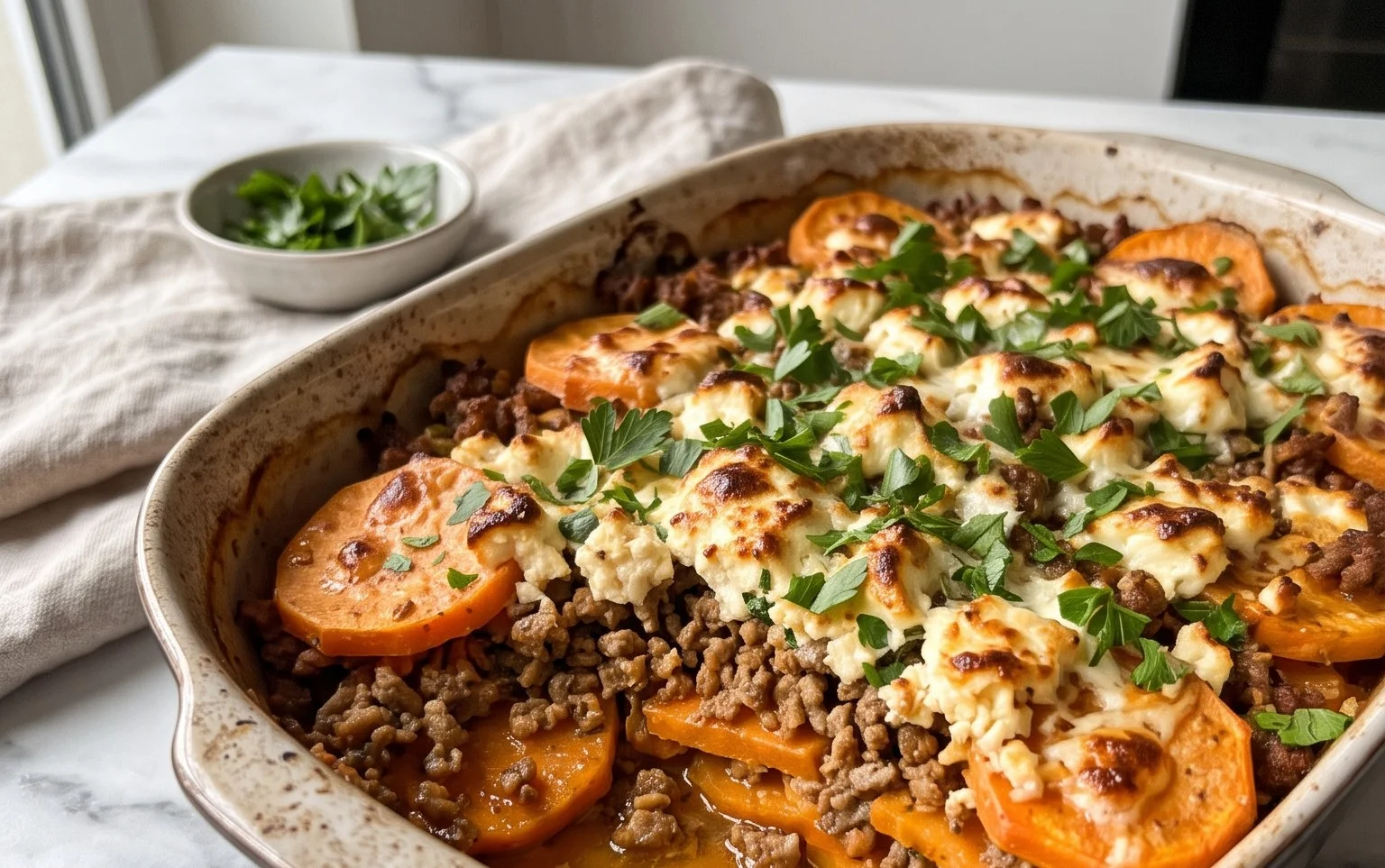 Süßkartoffel-Hackfleisch-Auflauf mit Feta: Einfach & Lecker